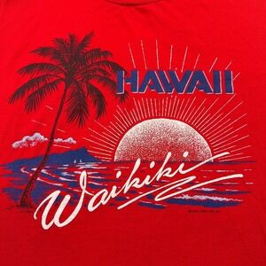VTG 80s Hawaii Waikiki Beach Shirt Stedman Tag L Red Single Stitch Made in USA